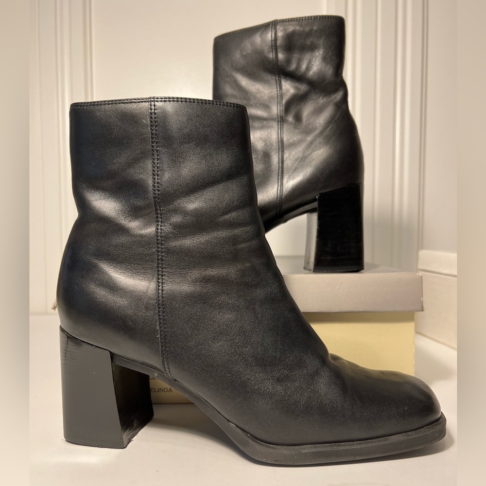 Studio Works_Black Ankle Boots 3” Chunky Heel_Leather Upper